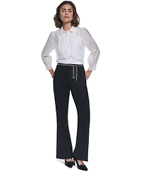 Karl Lagerfeld Paris Women's Ruffle Button Woven Collar Neck Top