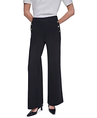 Karl Lagerfeld Paris Women's Side-Button Wide-Leg Ponte Pants