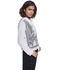Karl Lagerfeld Paris Women's Placed Print Button Down Top