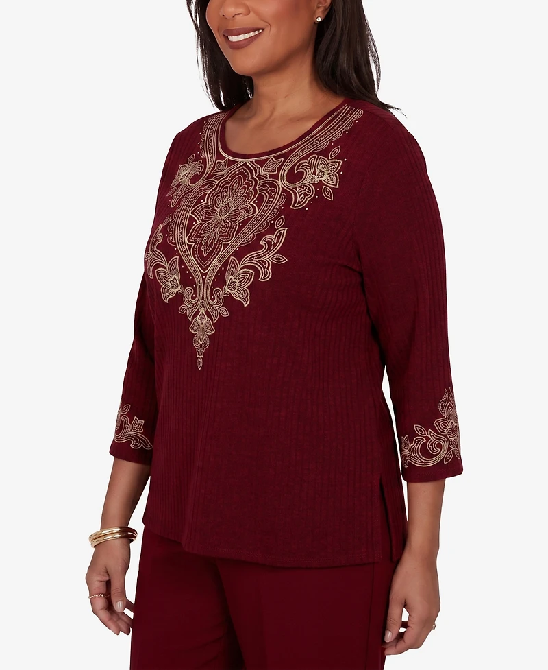 Alfred Dunner Petite 3/4-Sleeve Crewneck Side-Slit Top
