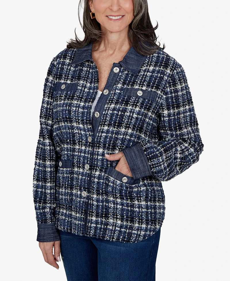 Alfred Dunner Petite Plaid Tweed Shirt Jacket