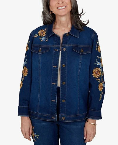 Alfred Dunner Petite Denim Floral-Embroidered Jacket