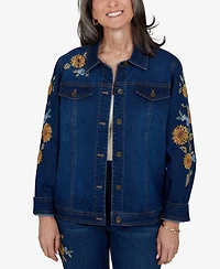 Alfred Dunner Petite Denim Floral-Embroidered Jacket