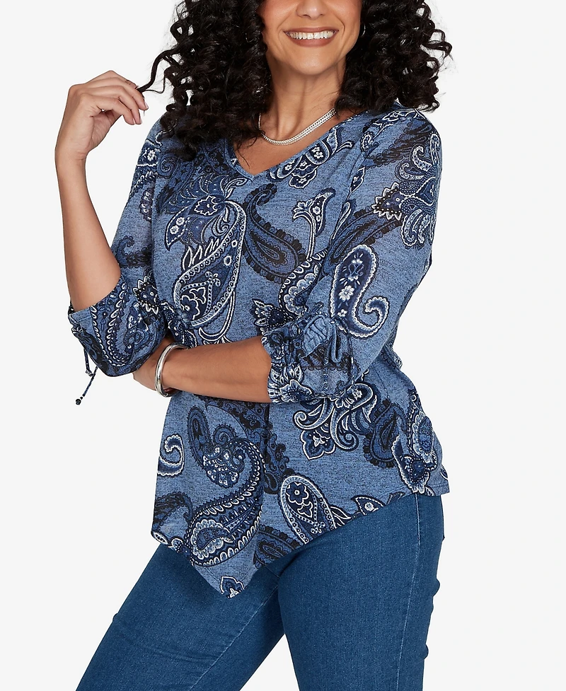 Alfred Dunner Petite Ruched Asymmetrical-Hem Top