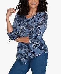 Alfred Dunner Petite Ruched Asymmetrical-Hem Top