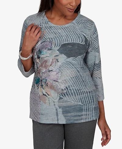 Alfred Dunner Petite Crewneck 3/4-Sleeve Floral-Print T-Shirt