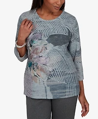 Alfred Dunner Petite Crewneck 3/4-Sleeve Floral-Print T-Shirt