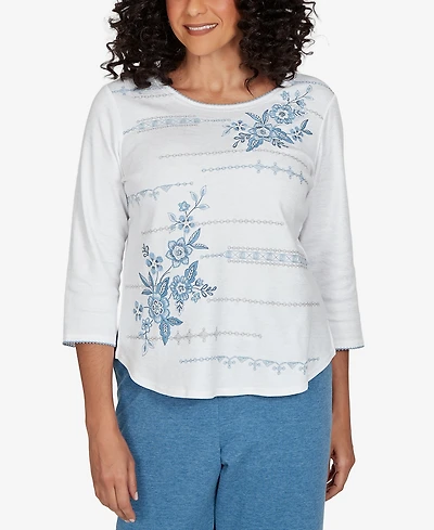 Alfred Dunner Petite Floral 3/4-Sleeve T-Shirt