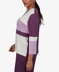 Alfred Dunner Petite Colorblock 3/4-Sleeve Crew Neck Pullover Sweater