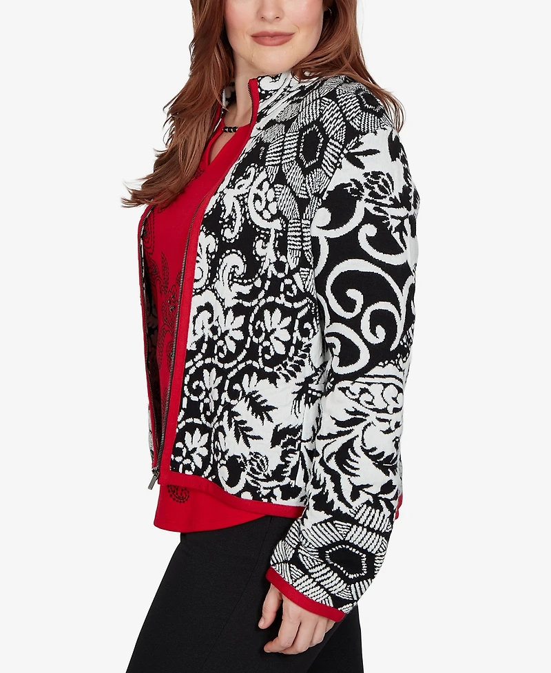 Alfred Dunner Petite Funnel Neck Long-Sleeve Acrylic-Blend Jacket