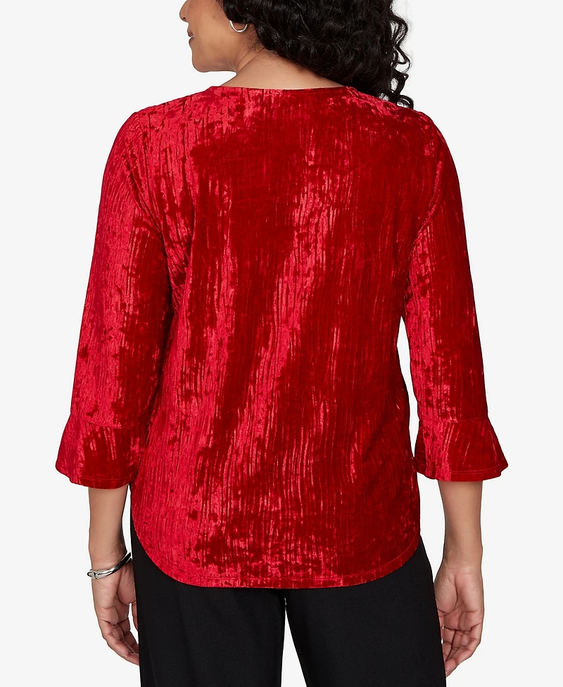 Alfred Dunner Petite Velvet Crewneck 3/4-Sleeve Blouse