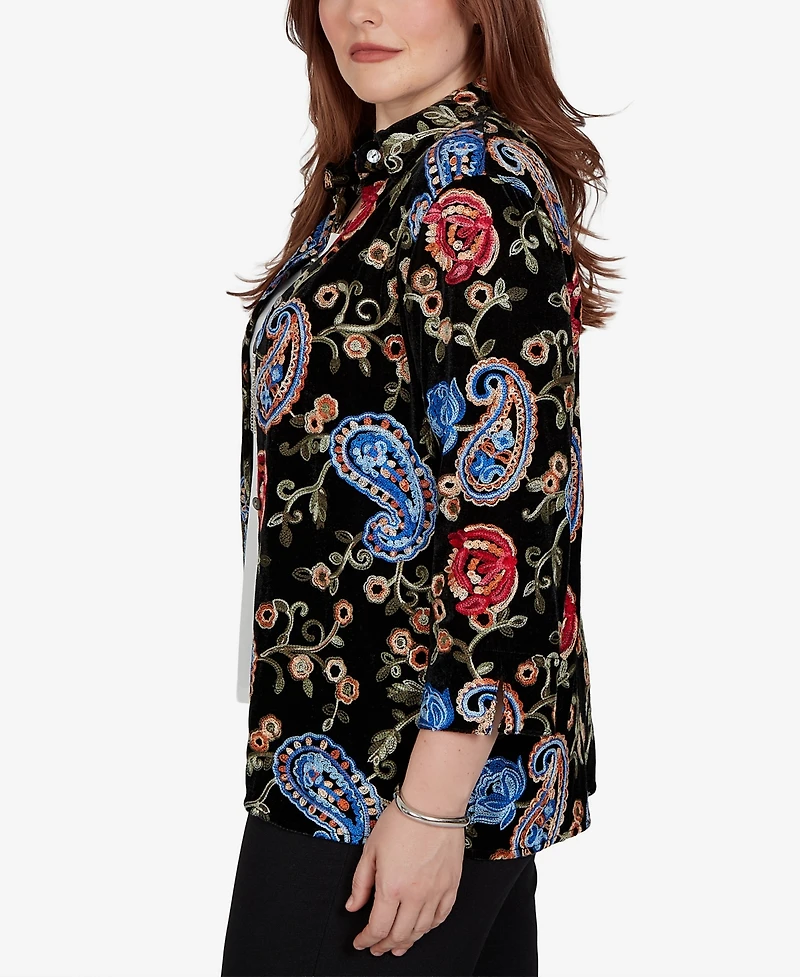 Alfred Dunner Petite Velvet Collared 3/4-Sleeve Blouse