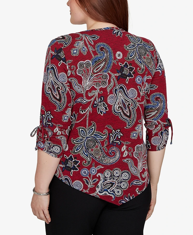 Alfred Dunner Petite V-Neck 3/4-Sleeve Paisley Blouse