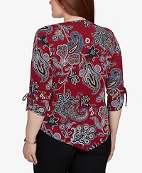 Alfred Dunner Petite V-Neck 3/4-Sleeve Paisley Blouse