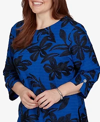 Alfred Dunner Petite Floral 3/4-Sleeve Crewneck Blouse