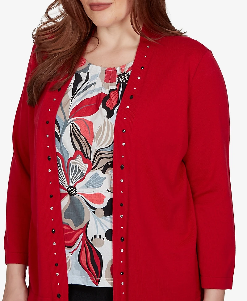 Alfred Dunner Petite Shawl-Collar 3/4-Sleeve Cardigan