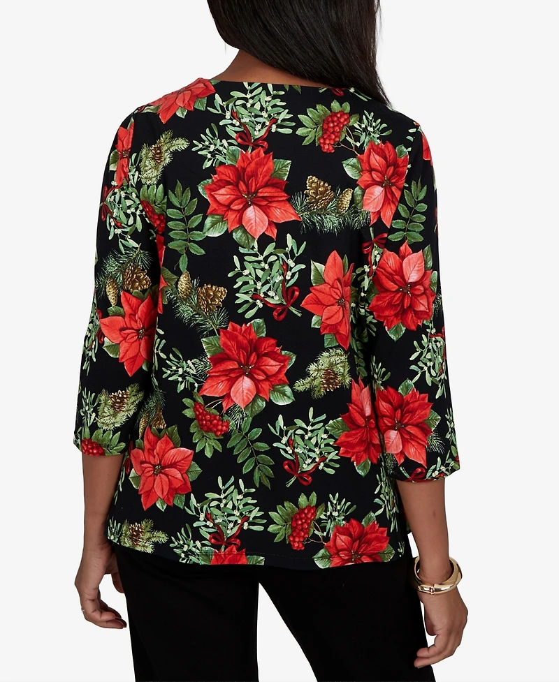 Alfred Dunner Petite Floral-Print 3/4-Sleeve Blouse
