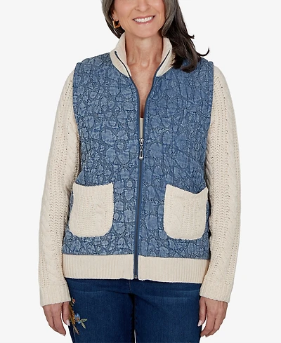 Alfred Dunner Petite Quilted Cable-Knit Short Jacket