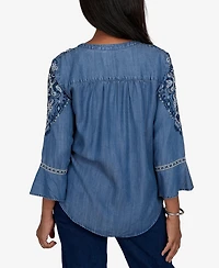 Alfred Dunner Women's Woven Split V-Neck 3/4-Sleeve Button-Front Blouse