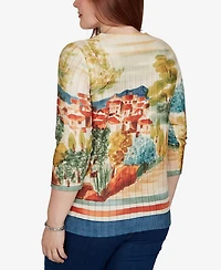 Alfred Dunner Women's Knit Crew Neck 3/4-Sleeve Top