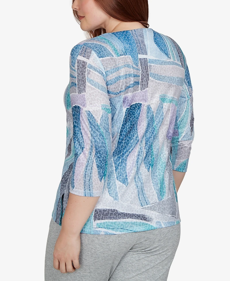 Alfred Dunner Women's 3/4-Sleeve Side-Slit Print T-Shirt