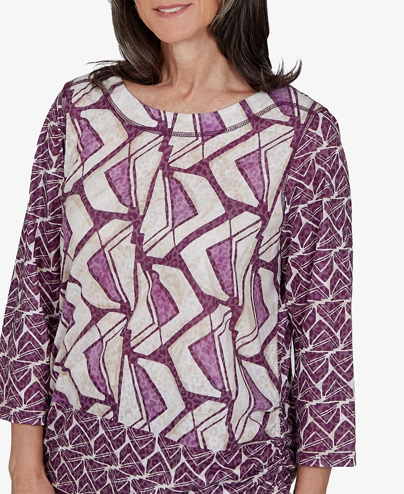 Alfred Dunner Women's Boat Neck Geometric-Print 3/4-Sleeve Blouse