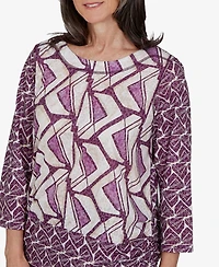 Alfred Dunner Women's Boat Neck Geometric-Print 3/4-Sleeve Blouse
