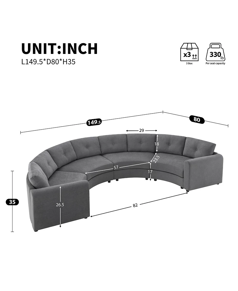Streamdale Furniture 4-Piece Upholstered Curved Modular Sectional Sofa