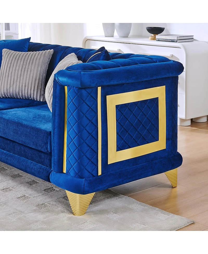Streamdale Furniture Velvet 3-Seater Luxury Sofa with Gold Trims and Pillows