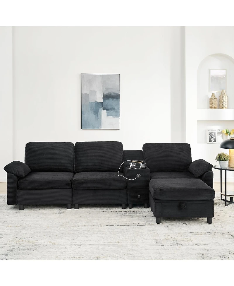 Streamdale Furniture Modern Modular L-Shaped Sectional Sofa with Storage and Cup Holders