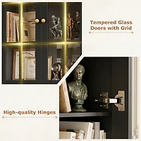 Aheaplus 80" Wood Bookcase with Glass Doors and Drawers for Living Room