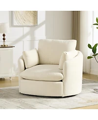 Streamdale Furniture 42.5" Chenille Swivel Barrel Accent Chair with Pillows