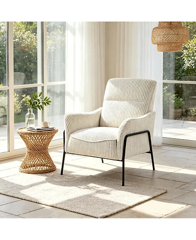 Streamdale Furniture Modern Striped Fabric Accent Chair with Black Metal Frame