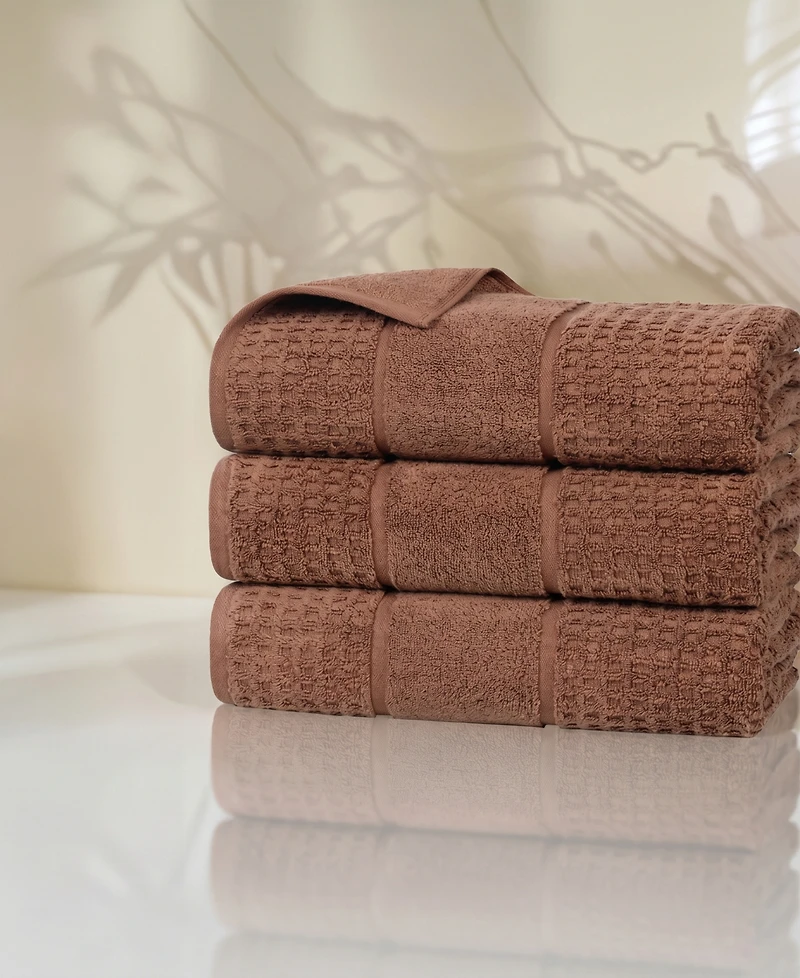 Superior Napa Zero Twist Waffle Honeycomb Plush Soft Absorbent 3-Piece Bath Towel Set