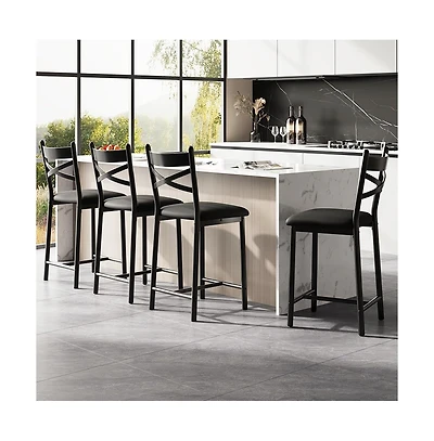 gaomon Bar Stools Set of 4, Counter Height Bar Stools with Pu Upholstered Seat, Metal Frame X-Design Back