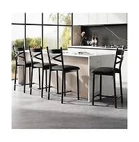 gaomon Bar Stools Set of 4, Counter Height Bar Stools with Pu Upholstered Seat, Metal Frame X-Design Back