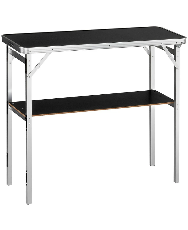 Mountaintop Folding Bar Table, Tradeshow Podium Table for Indoor, Outdoor, Party, Picnic, Exhibition, Includes Carrying Case, Storage Shelf