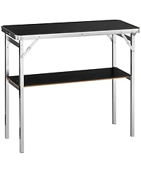 Mountaintop Folding Bar Table, Tradeshow Podium Table for Indoor, Outdoor, Party, Picnic, Exhibition, Includes Carrying Case, Storage Shelf