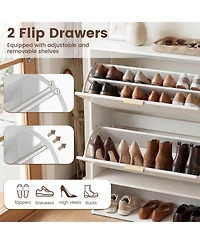 Gymax Shoe Cabinet w/2 Flip Drawers Open Storage and Adjustable Shelves for Entrance