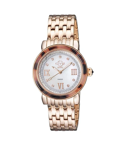 GV2 by Gevril Women's Marsala Tortoise Swiss Quartz Ip Rose Stainless Steel Bracelet Diamond Watch