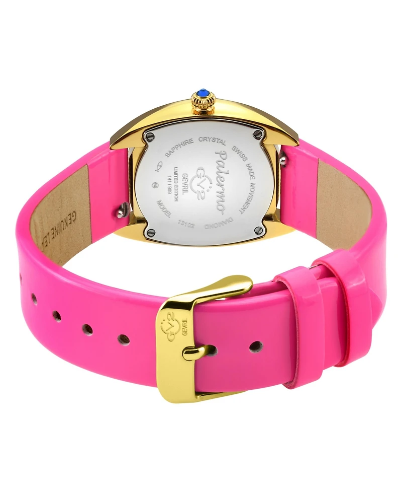 GV2 by Gevril Women's Palermo Swiss Quartz Magenta Italian Leather Strap Diamond Watch
