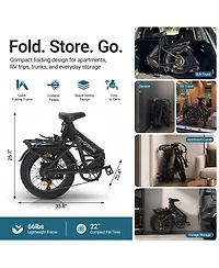 Mooncool Adults Foldable Electric Bike 20" x 3.0" Fat Tires, 7-Speed Commuter E Bike, 1200W Peak Motor Ebike