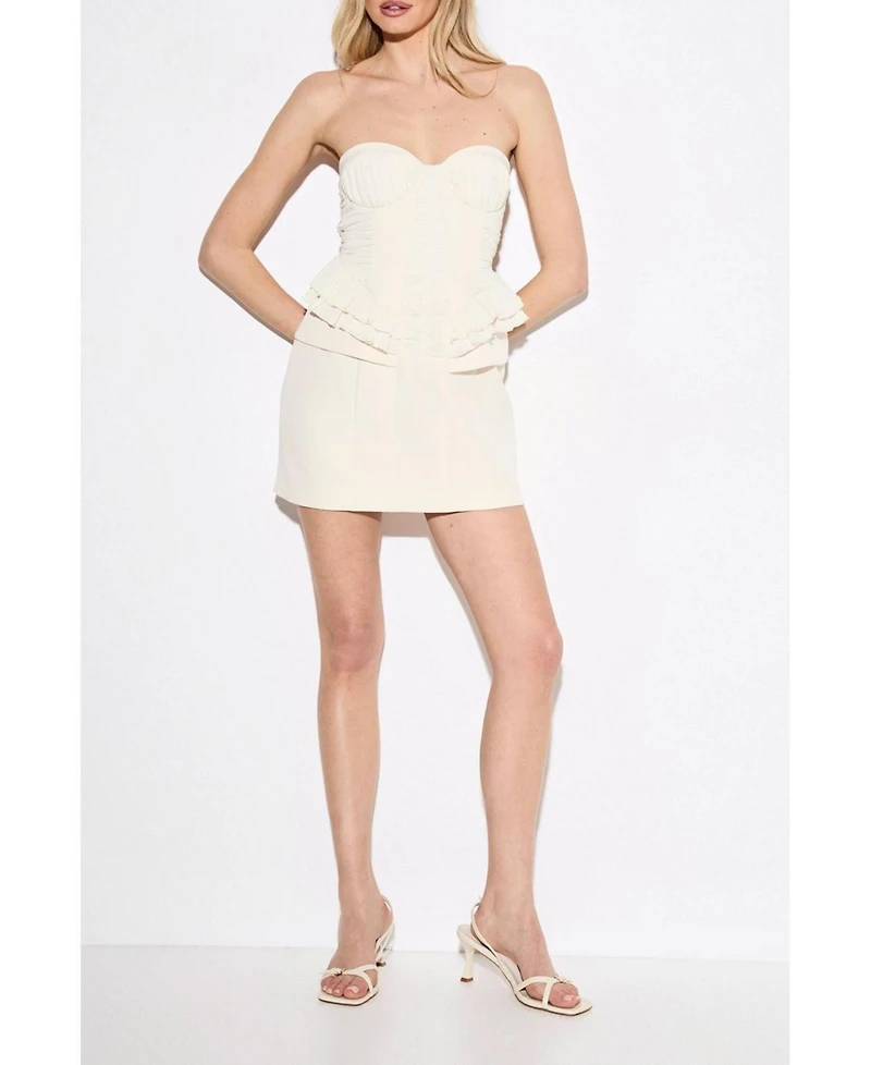 MissPap Women's Premium Sweetheart-Neck Shirred-Bust Peplum Mini Dress