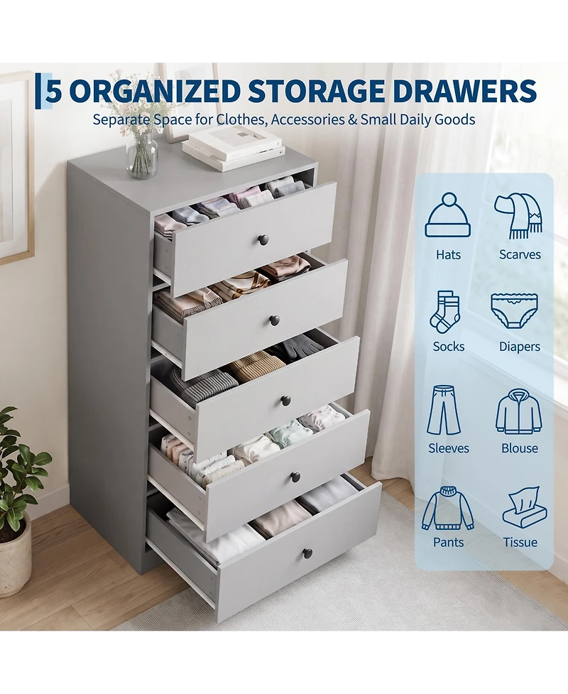 Gaomon 2 Set of Tall Vertical 5 Drawer Dresser