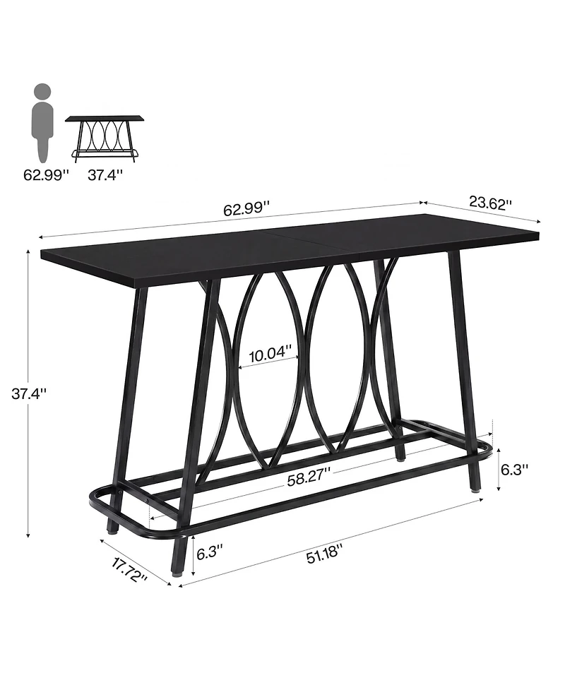 Tribesigns 63-Inch Industrial Bar Table with Sturdy Metal Frame