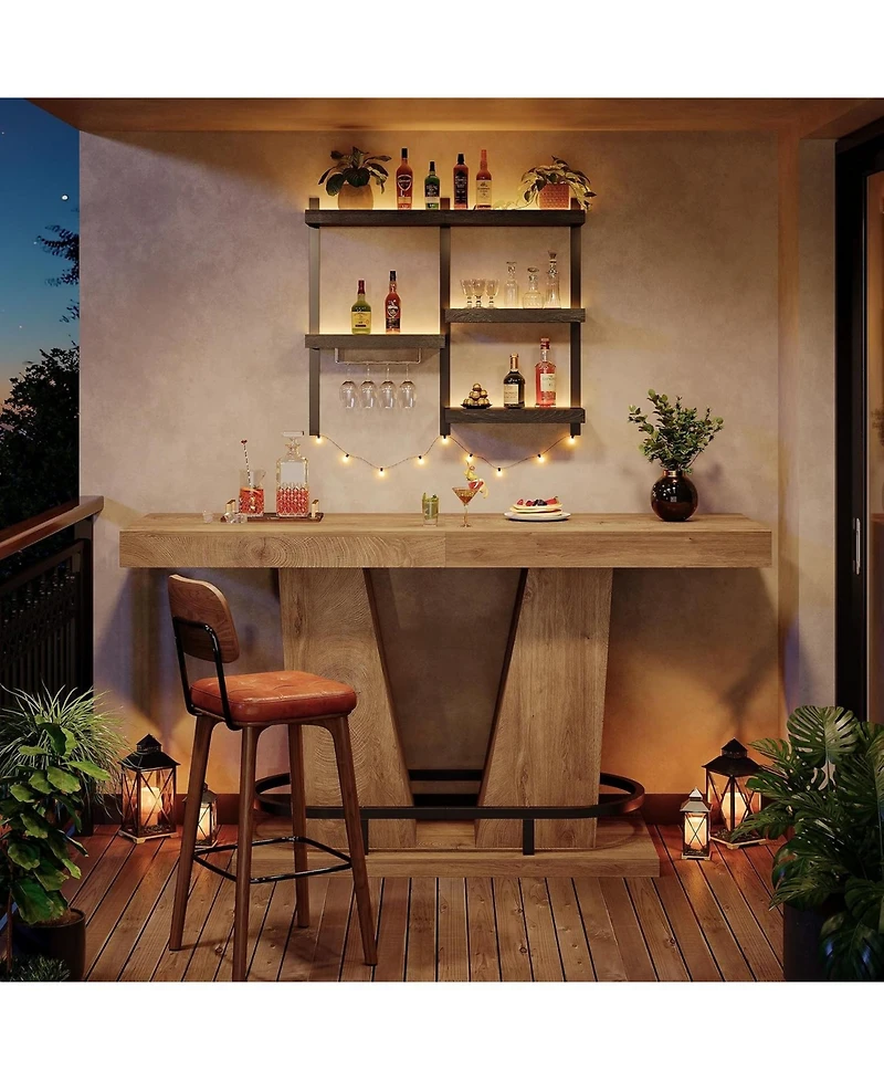 Tribesigns 62.99" Industrial Bar Table, Counter Height Pub Table