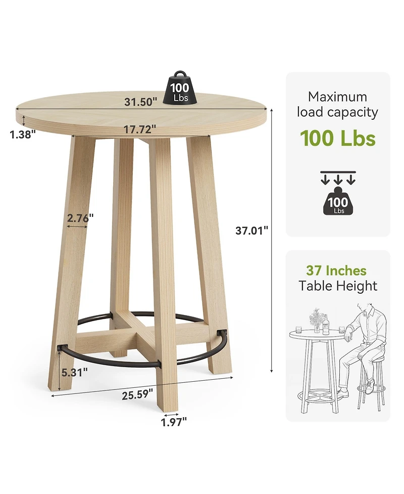 Tribesigns Light Wood Round Bar Table, Modern Bistro Pub Table, Oak