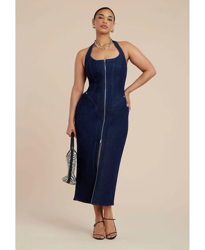 Eloquii Women's Plus Denim Corset Dress