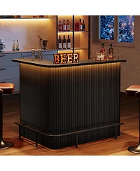 Tribesigns L Shaped Bar Table, 4-Tier Home Unit with Metal Footrest, Fluted Counter Height Pub Table Storage Shelves