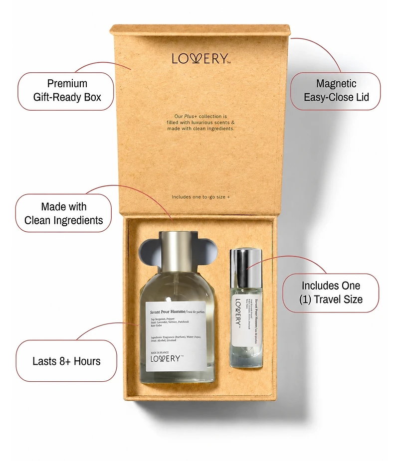 Lovery Plus Savant Pour Homme Eau de Parfum 2pc Gift Set - 3.4fl oz Mens Perfume Gift Set, Fresh Woody Fragrance Spray